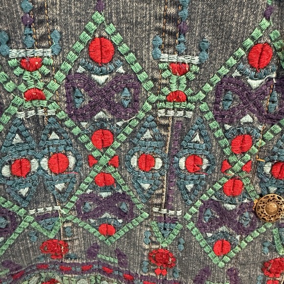 Coldwater Creek Lined Embroidered Denim Jacket Western  Aztec Ranch Style Sz LG - Picture 5 of 11